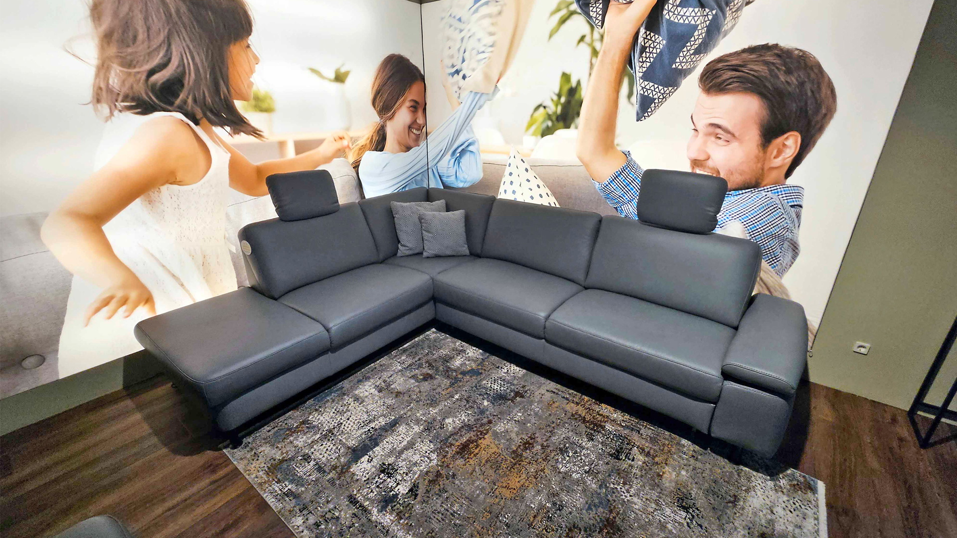 Modulmaster Ecksofa inkl. vielen Funktionen mit Hocker in Leder  -0775015506-07-06WW-A