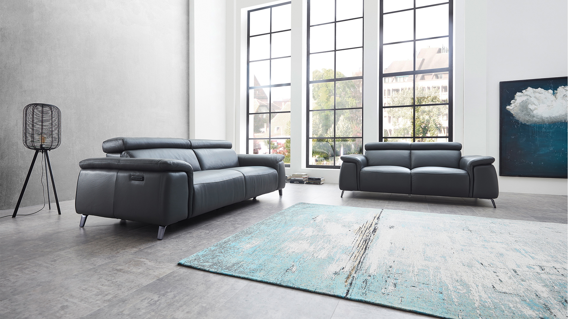 Echt Leder Couchgarnitur Firenze mit motorischer Relaxfunktion