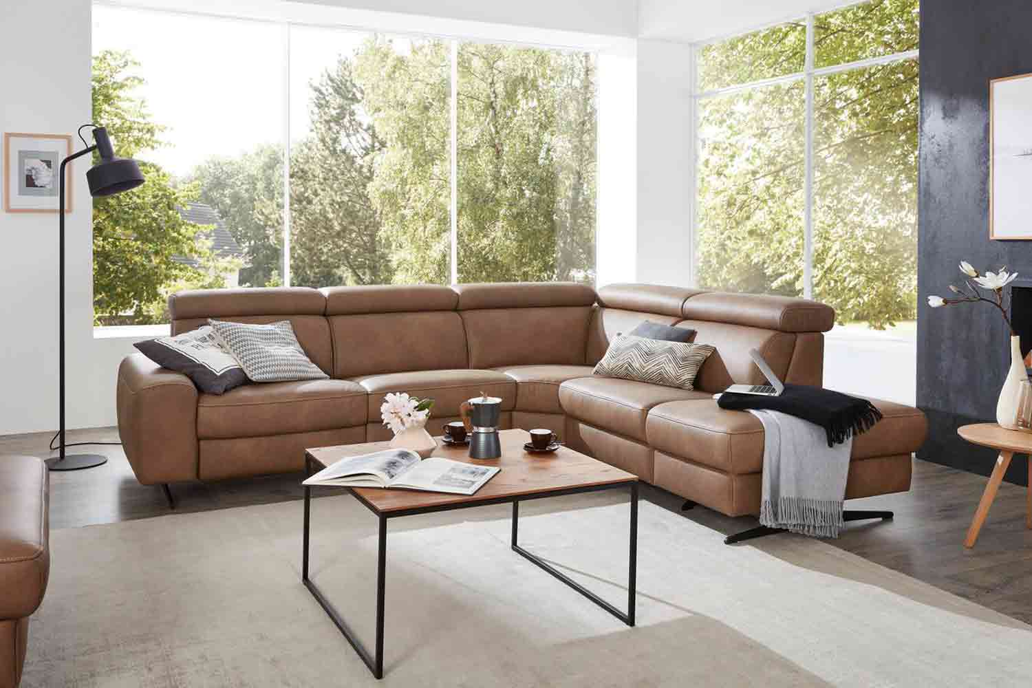 Ecksofa Modell Supreme inkl. motorischer Relaxfunktion in Leder