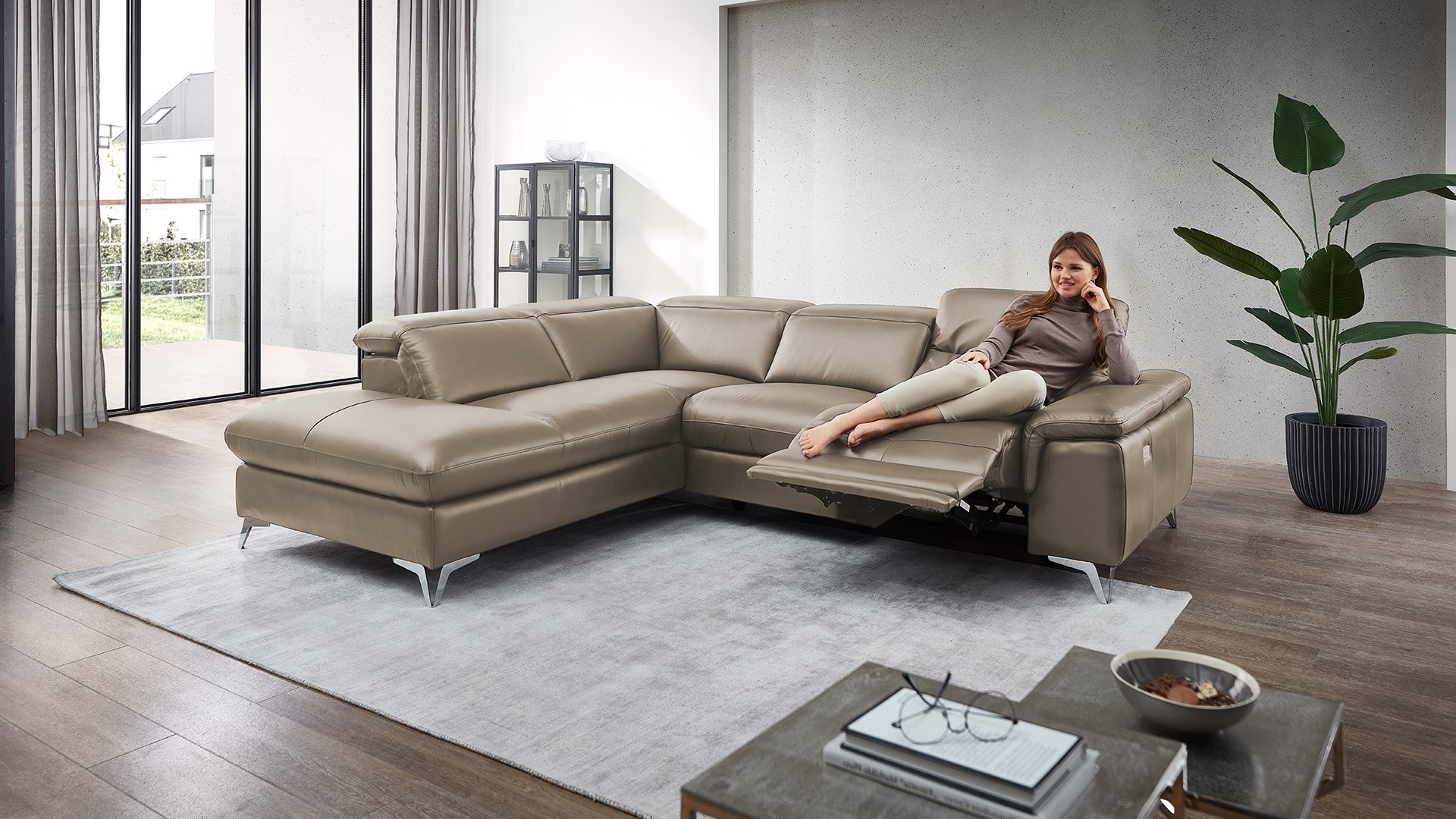 Ecksofa Seahawk mit motorischer Relaxfunktion in Leder 