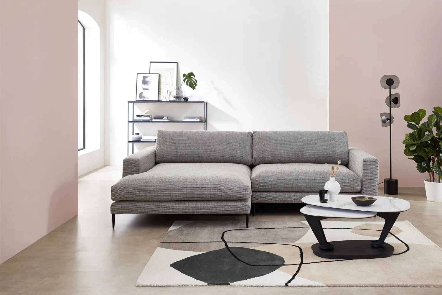 Stoff Ecksofa in L-Form Grau links