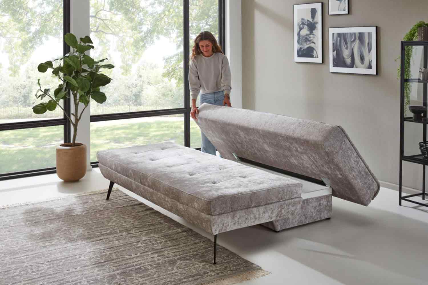 Stoff Schlafsofa inkl. Schlaffunktion und Bettkasten 