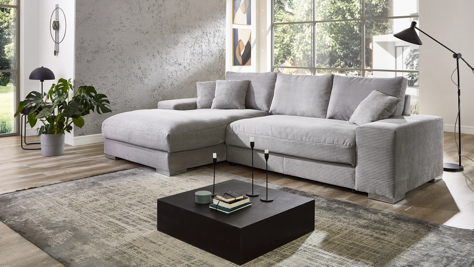 Ecksofa Soft mit losen Rückenkissen in Trendstoff Cord