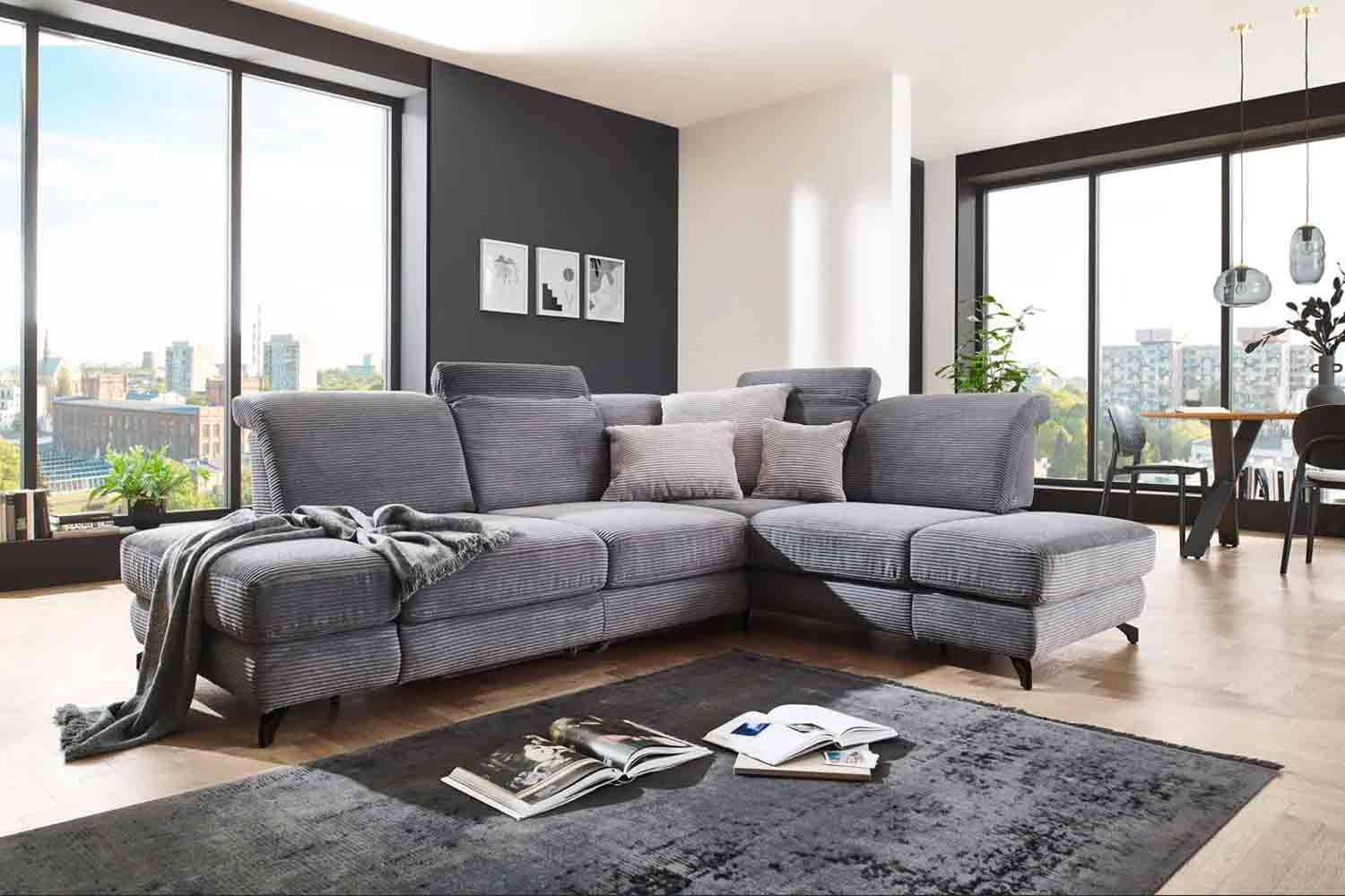 Ecksofa inkl. vielen Funktionen in Stoff