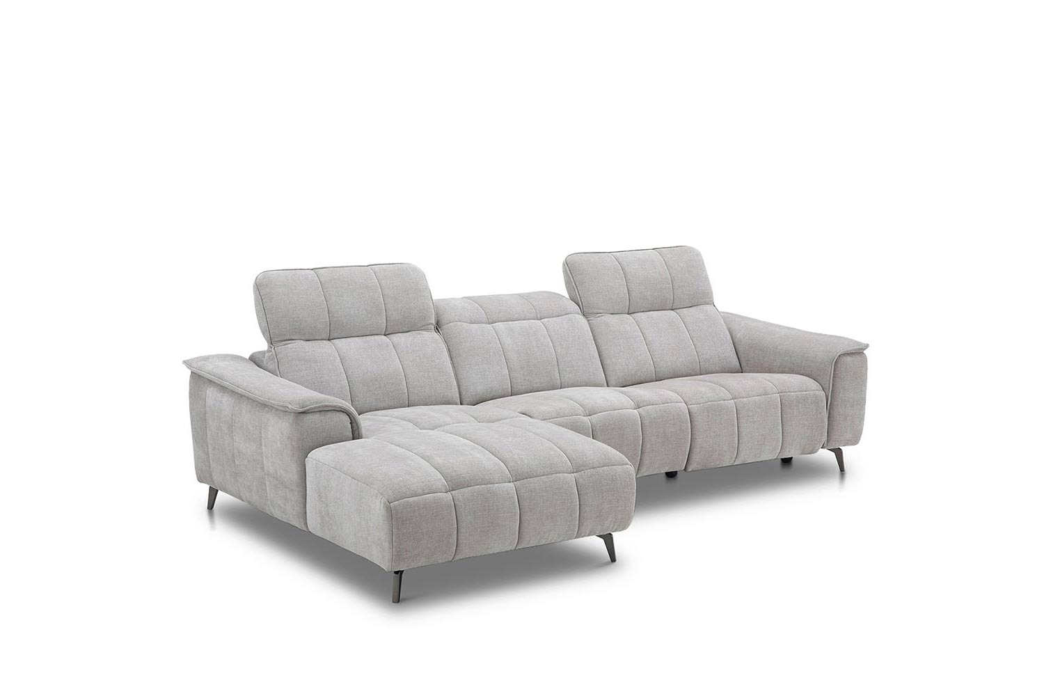 Stoff Ecksofa mit manueller Kopfteilverstellung und Funktion Stoff Ecksofa mit manueller Kopfteilverstellung und Funktion