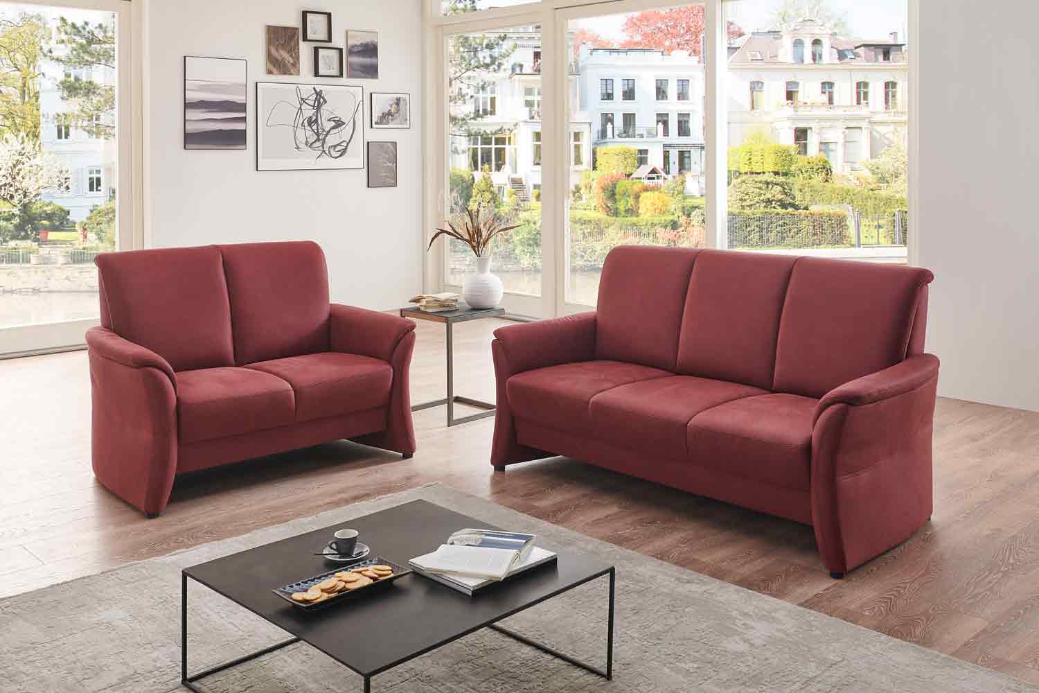 Couchgarnitur in Mikrofaserstoff mit Federkernpolsterung