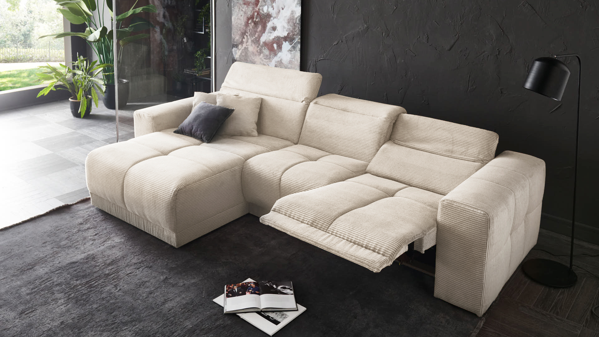 Ecksofa Toni mit motorischer Relaxfunktion in Trendstoff Cord Ecksofa Toni mit motorischer Relaxfunktion in Trendstoff Cord-0646Toni00WW