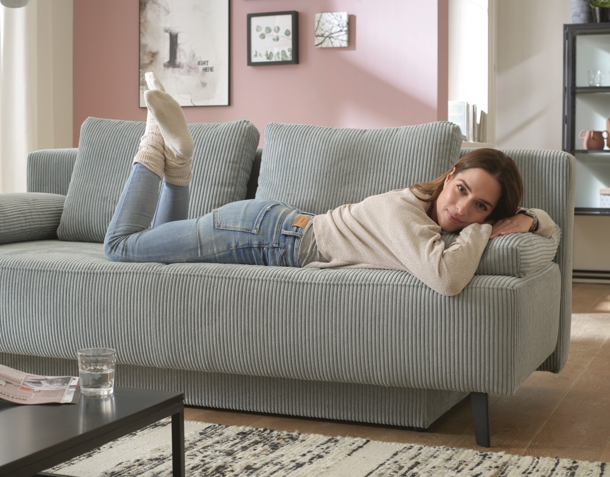 Schlafsofa aus Cordstoff mit Bettkasten