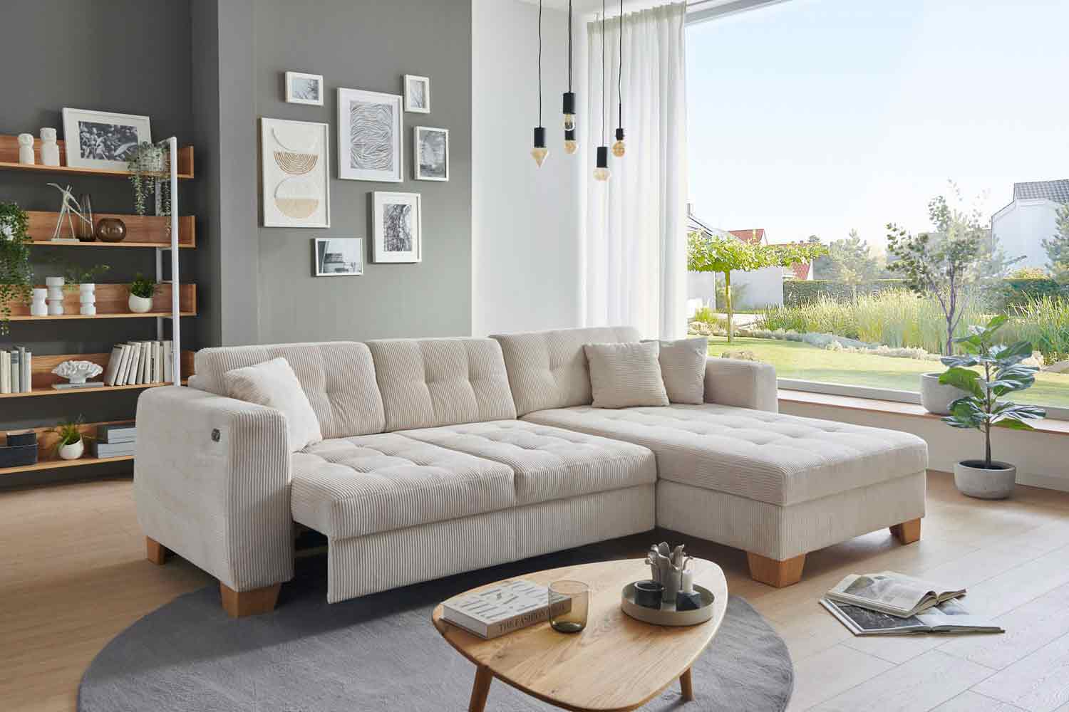 Ecksofa Milo mit motor Sitzvorzug und Bettkasten Cord Ecksofa Milo mit motor Sitzvorzug und Bettkasten Cord