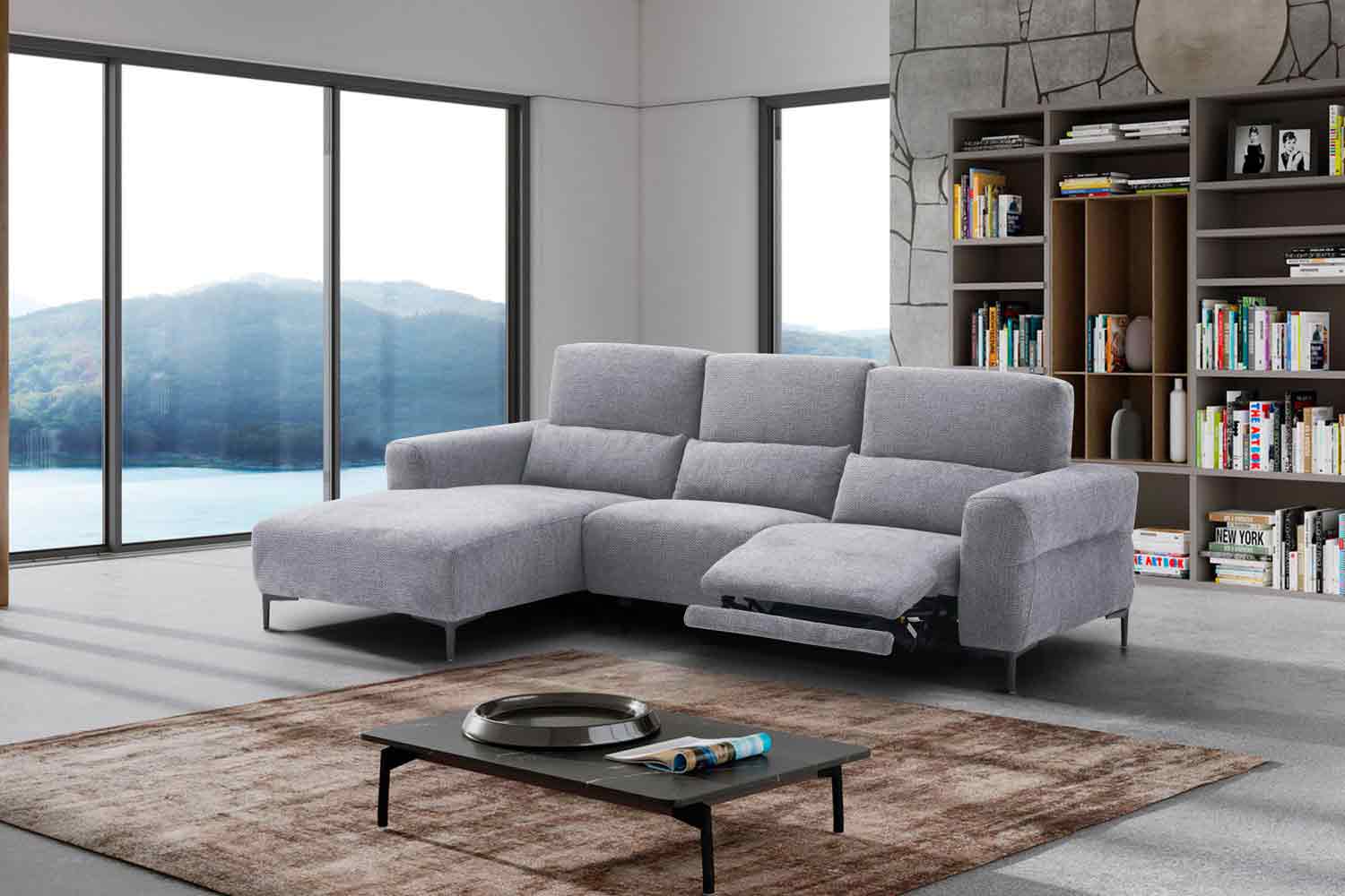 Ecksofa inkl. motorischer Funktion im trendigen Retro Stoff 