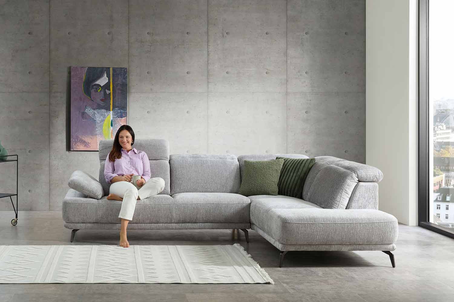 Ecksofa inkl. Kopfteilverstellung in Stoff