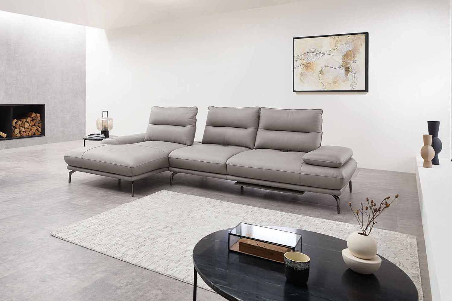 Leder Ecksofa mit manueller Sitztiefenverstellung