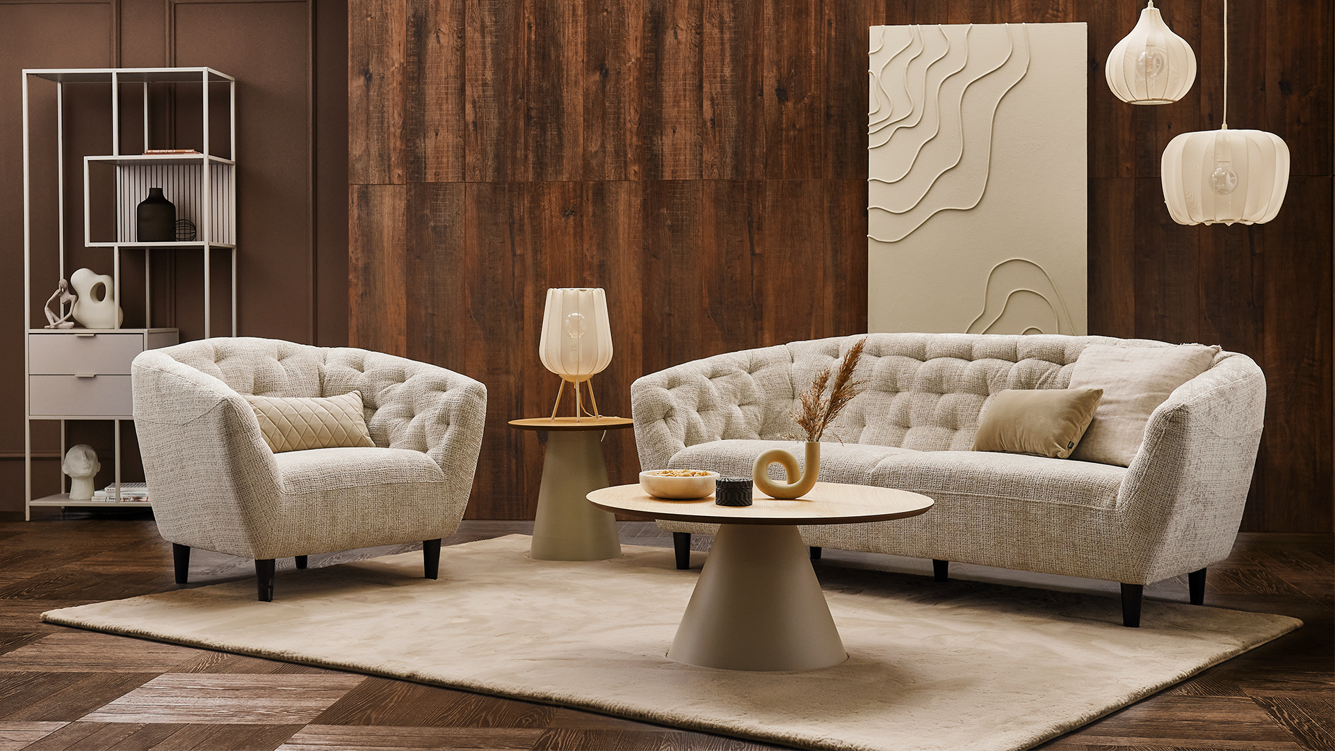 Couchgarnitur Ria mit Chesterfield Design in Stoff
