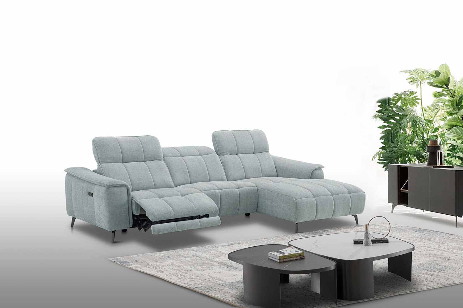 Stoff Ecksofa mit manueller Kopfteilverstellung und Funktion