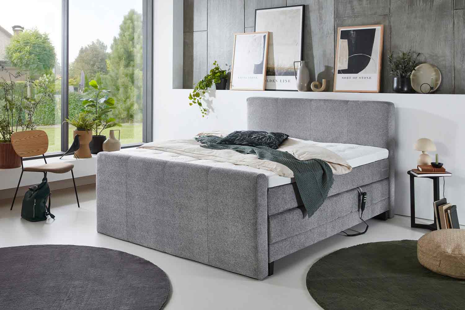 Boxspringbett Anmore mit 2-motoren & Wendematratze Stoff
