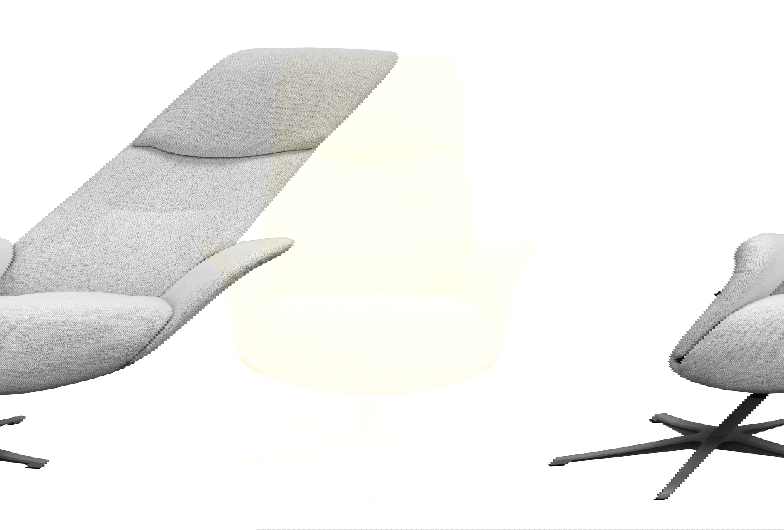 Relaxsessel Lion mit Holzapplikation und Hocker in Stoff