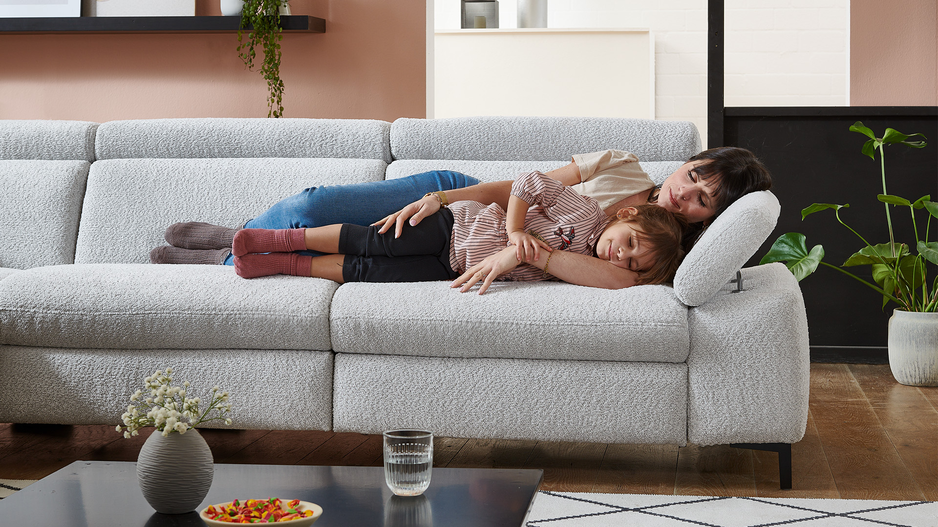Modulmaster Ecksofa Stoff L-Form Federkern Silver-01260301WW
