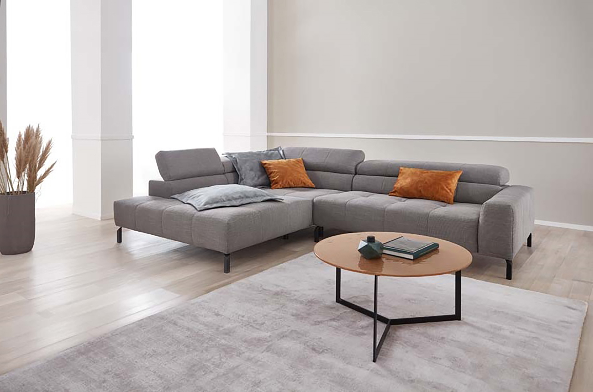 Hilker Ecksofa HC 34 inkl. Kopfteilfunktion Grau links