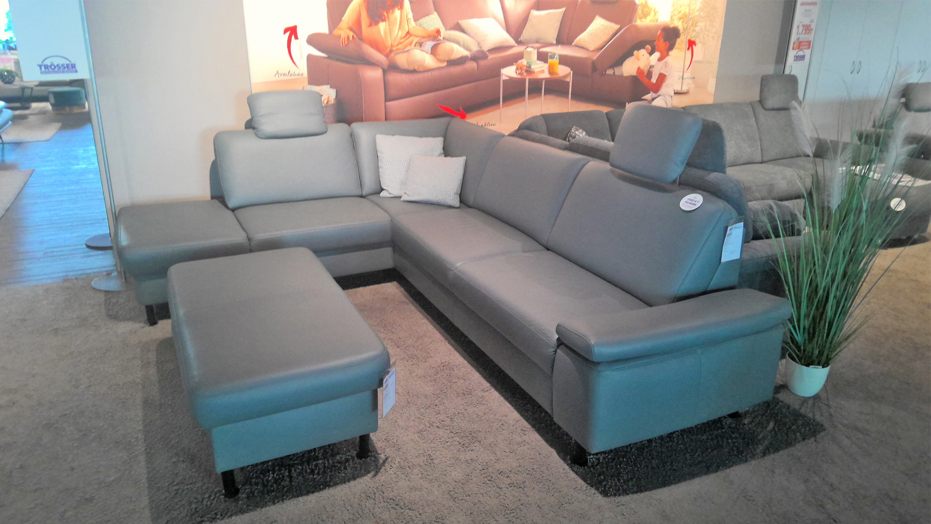 Modulmaster Ecksofa inkl. vielen Funktionen mit Hocker in Leder-0775015506-07WW-A