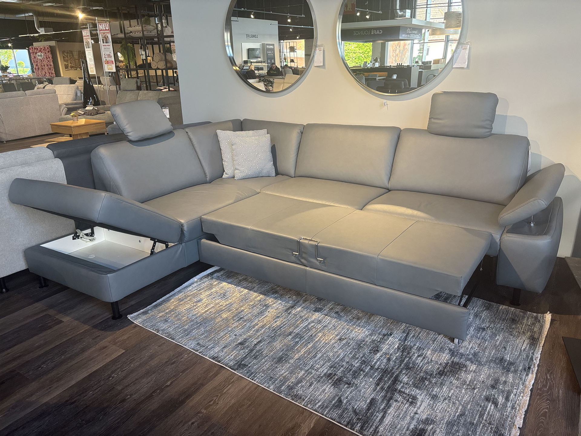 Modulmaster Ecksofa inkl. vielen Funktionen mit Hocker in Leder -0775015506-15WW-A