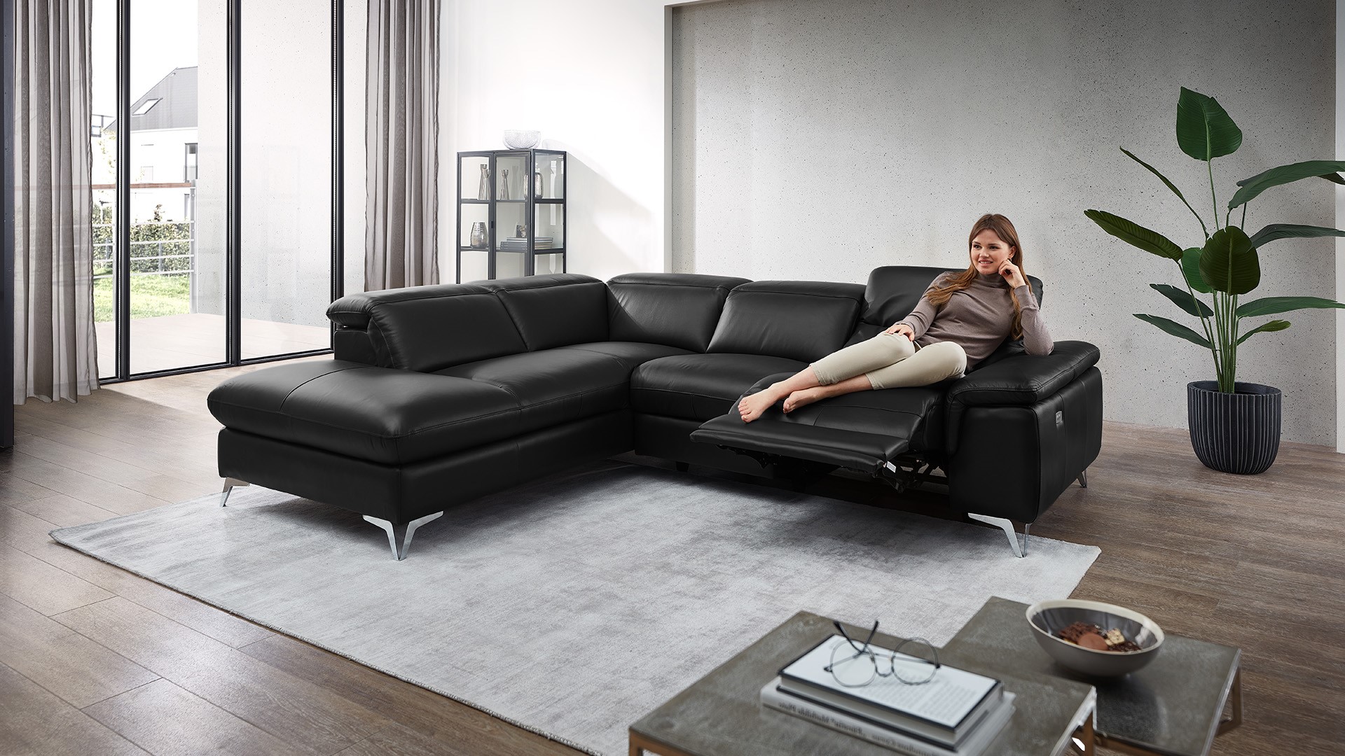 Ecksofa Seahawk mit motorischer Relaxfunktion in Leder -05970213-WW