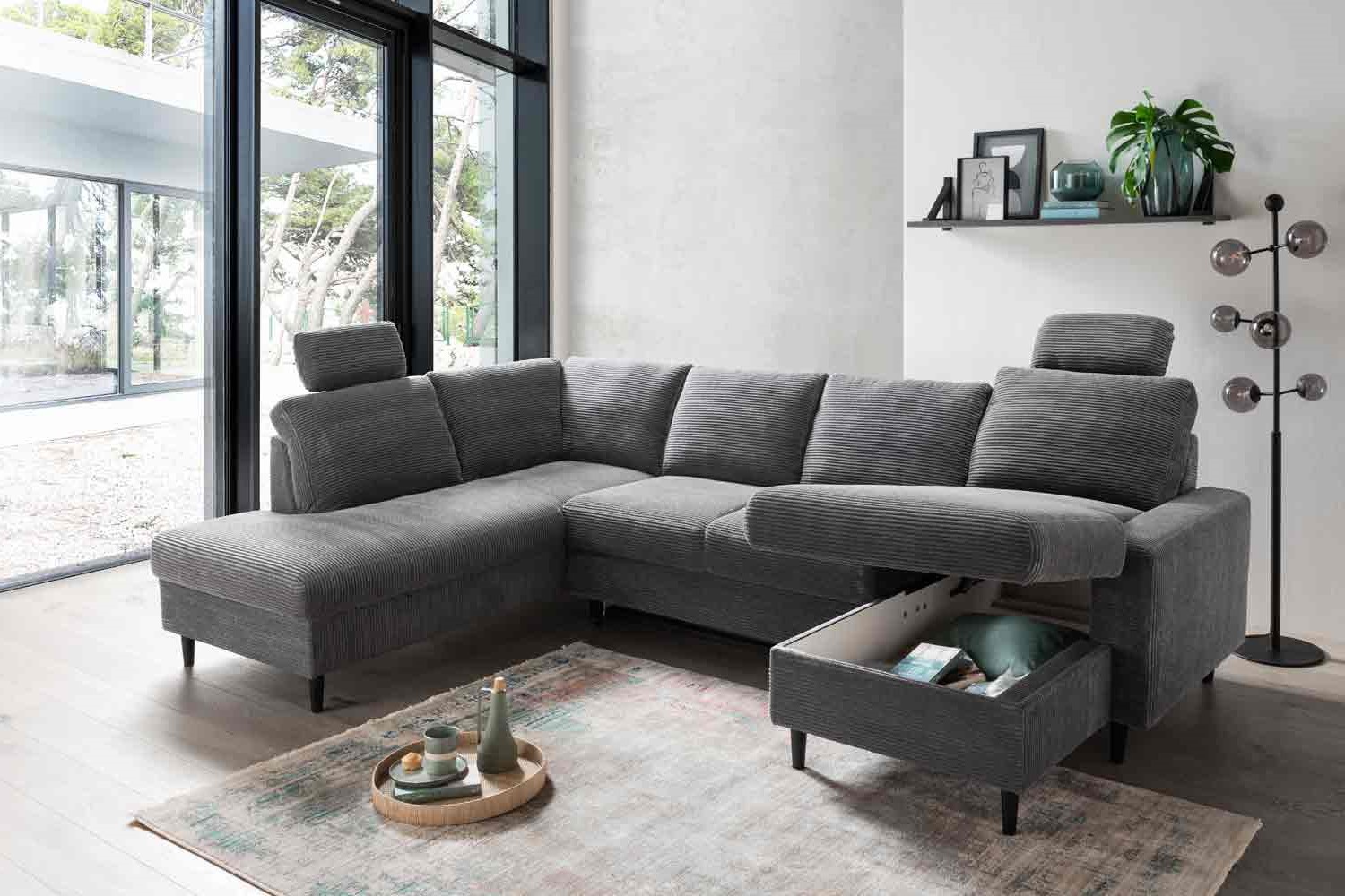 Wohnlandschaft U-Form in Trendstoff Cord