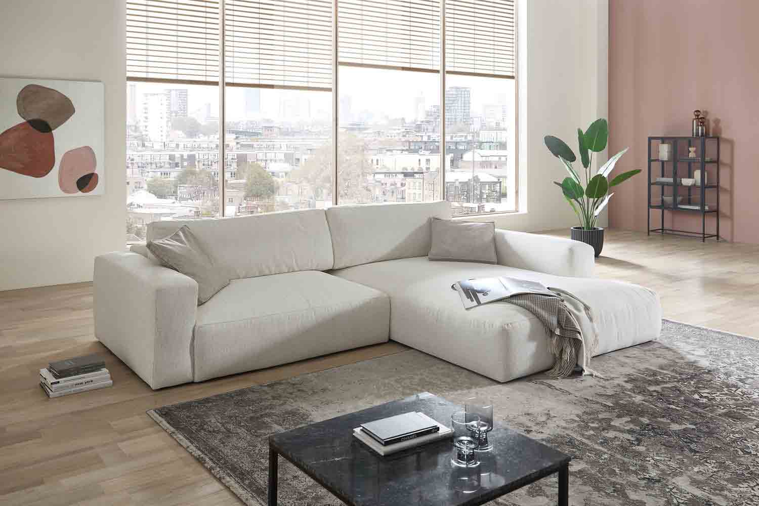 Stoff Ecksofa in L-Form in Trendfarbe natur Stoff Ecksofa in L-Form in Trendfarbe natur