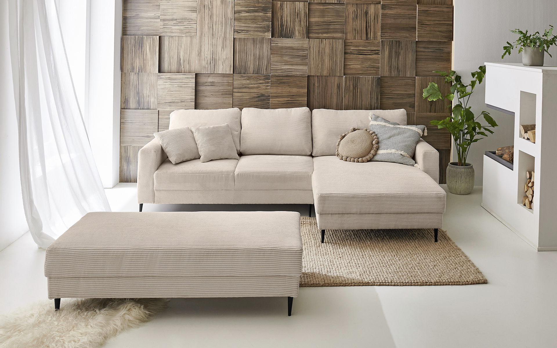 Ecksofa L-Form in Trendstoff Cord