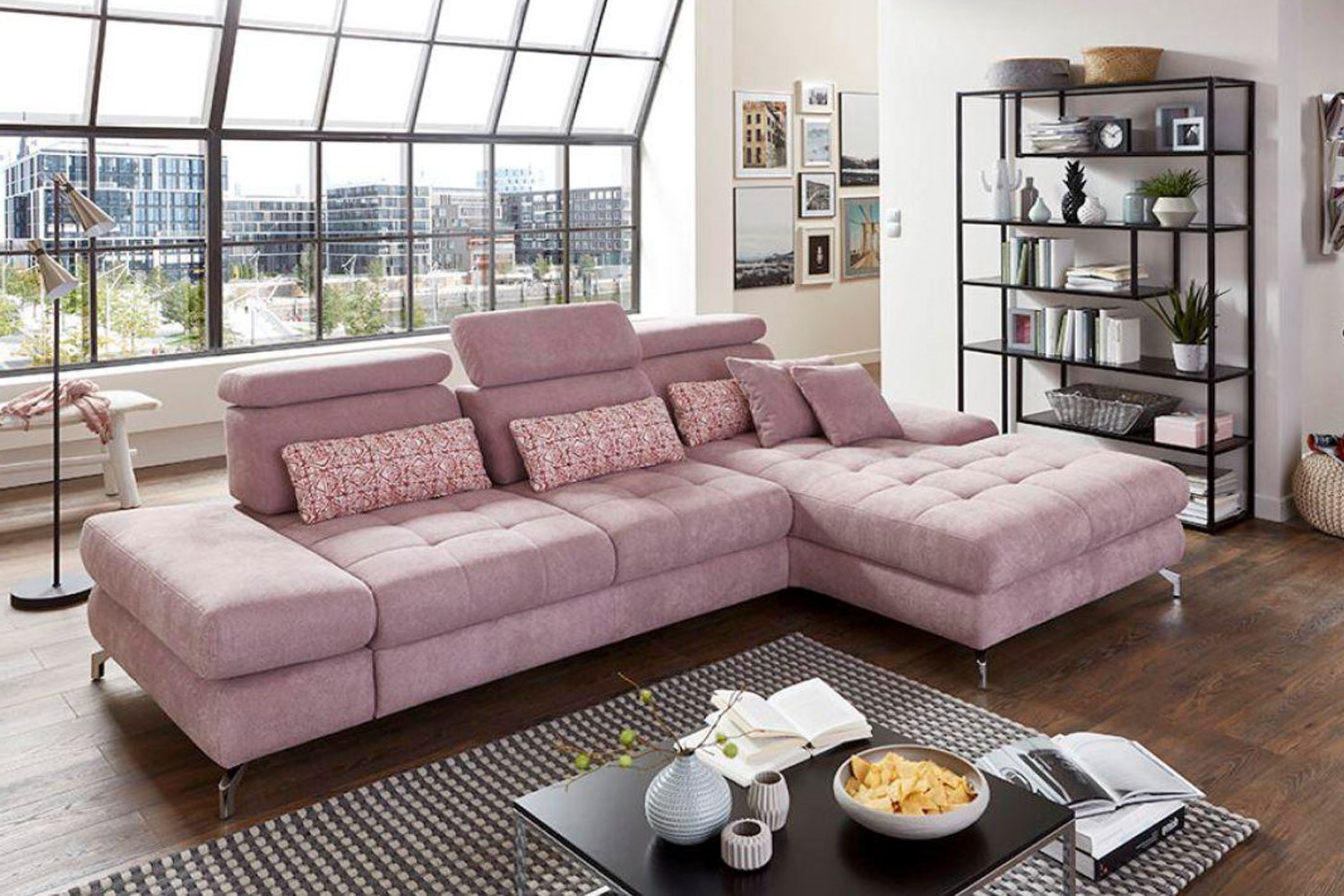 Stoff Ecksofa mit Federkern und Verstellung