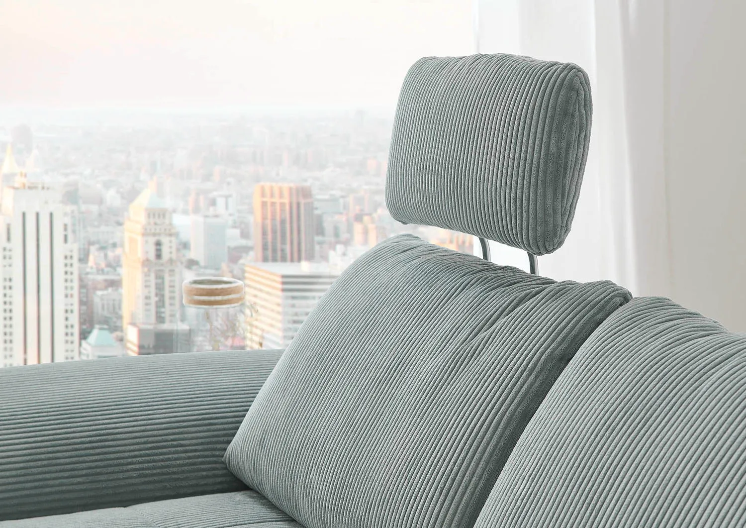 Ecksofa in Cordstoff Aqua links mit Armteilfunktion mit Funktion mit Schlaffunktion 