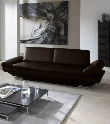 Leder Couchgarnitur Hemingway Plus mit Funktionen Dunkelbraun 3 Sitzer 