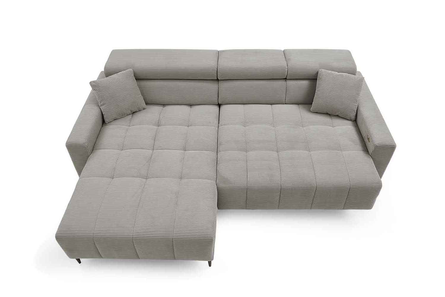Ecksofa inkl. motorischem Sitzvorzug in Trendstoff Cord