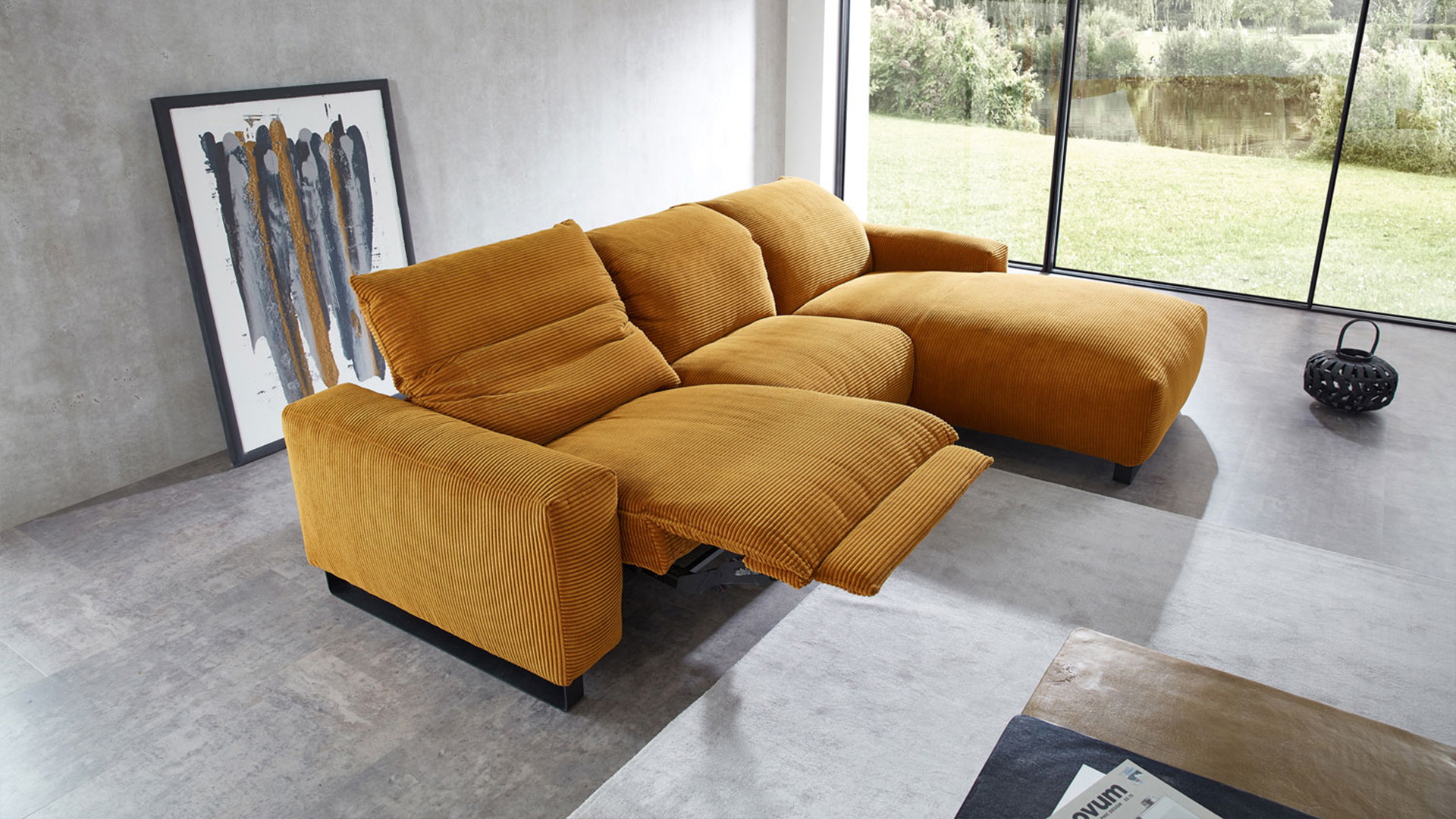 Ecksofa L-Form in Cordstoff Gold-05310103WW