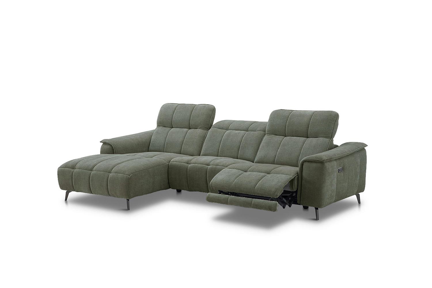 Stoff Ecksofa mit manueller Kopfteilverstellung und Funktion