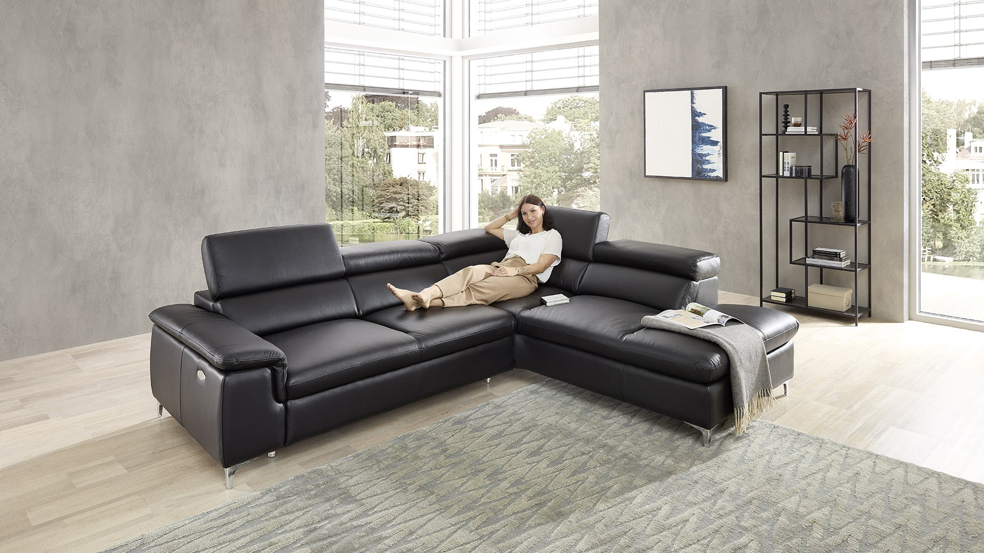 Echt Leder Ecksofa Bastia inkl. Vorziehsitz rechts Echt Leder Ecksofa Bastia inkl. Vorziehsitz rechts