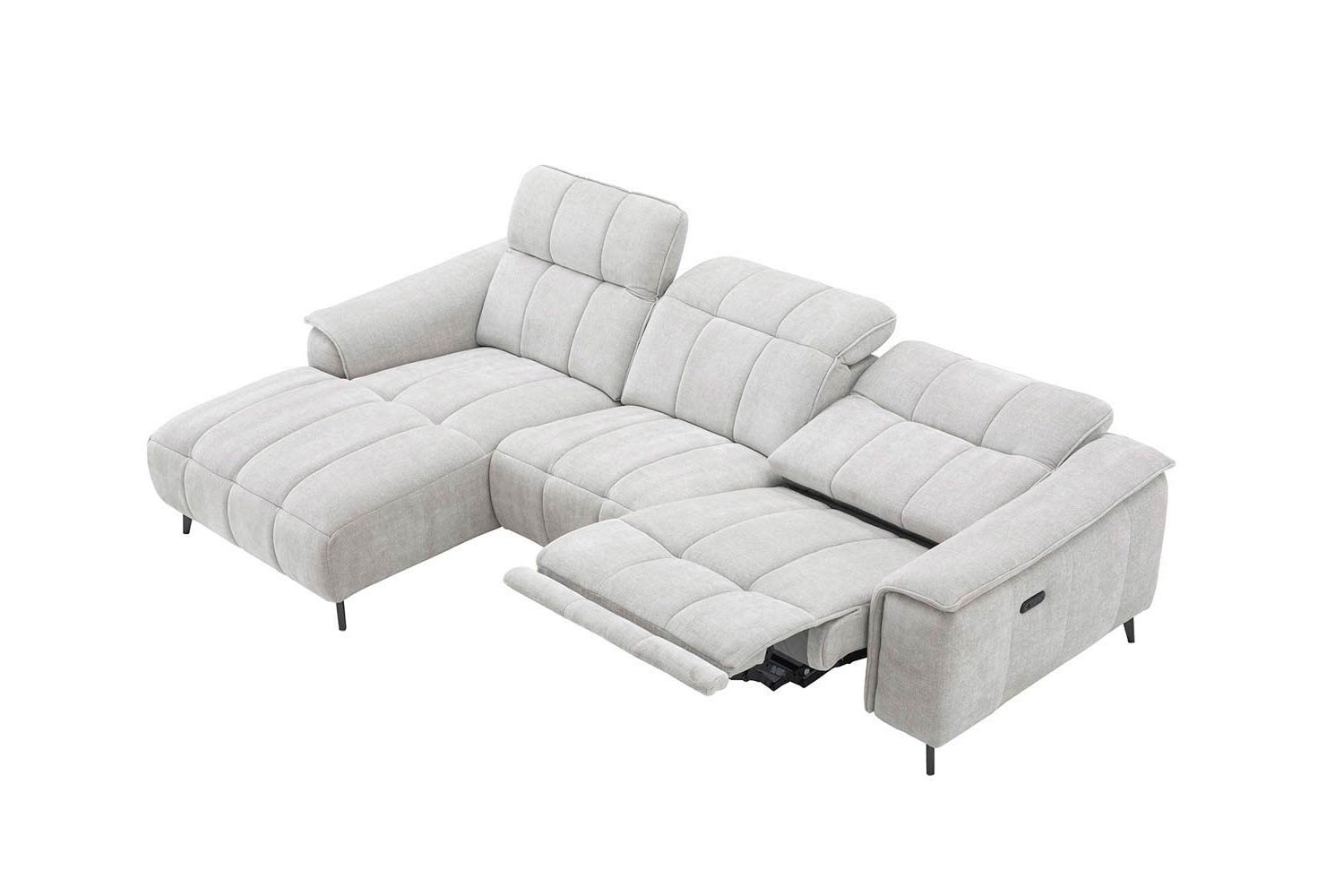 Stoff Ecksofa mit manueller Kopfteilverstellung und Funktion