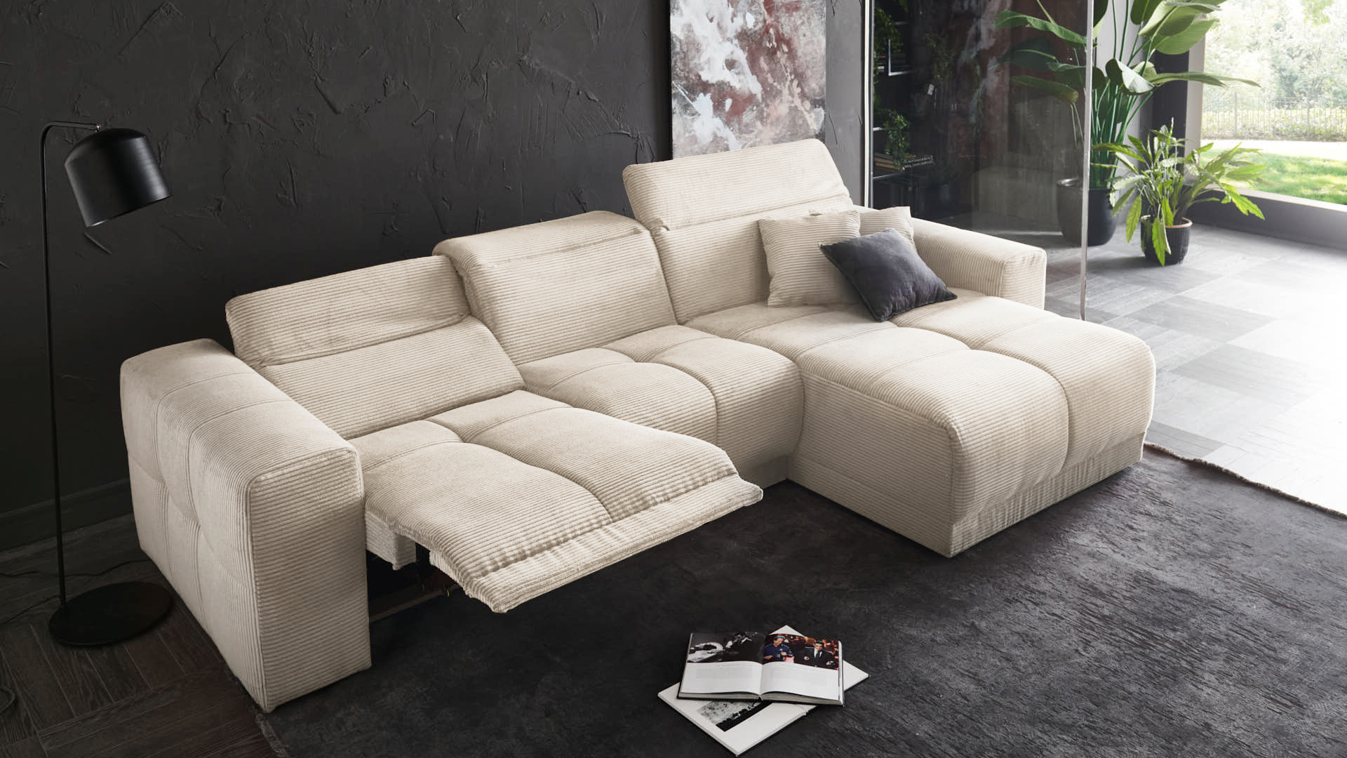Ecksofa Toni mit motorischer Relaxfunktion in Trendstoff Cord-0646Toni00WW