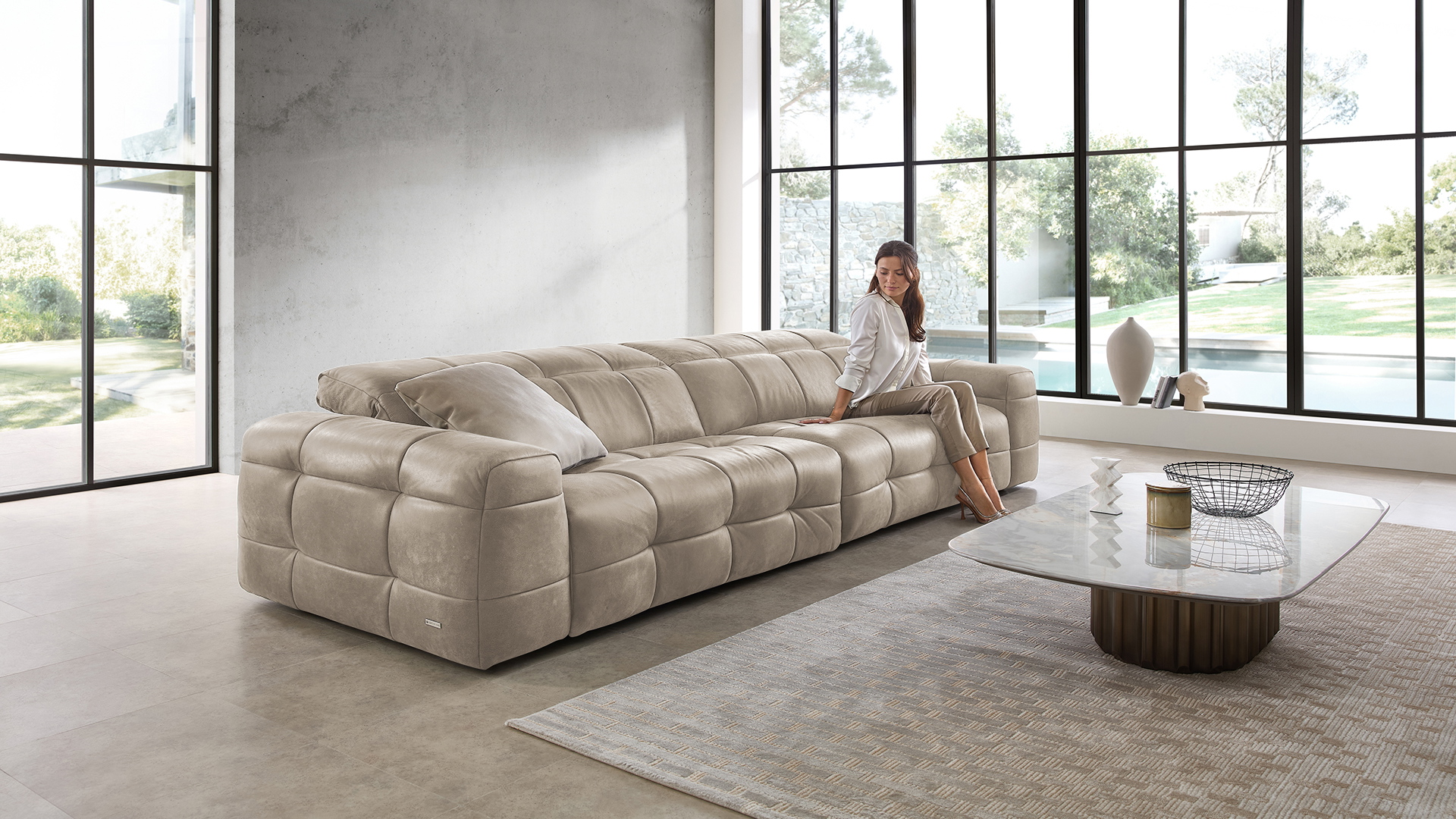 CAMPO DE´FIORI Designer Sofa Maxime mit Kopfteilverstellung in Leder-05960131WW