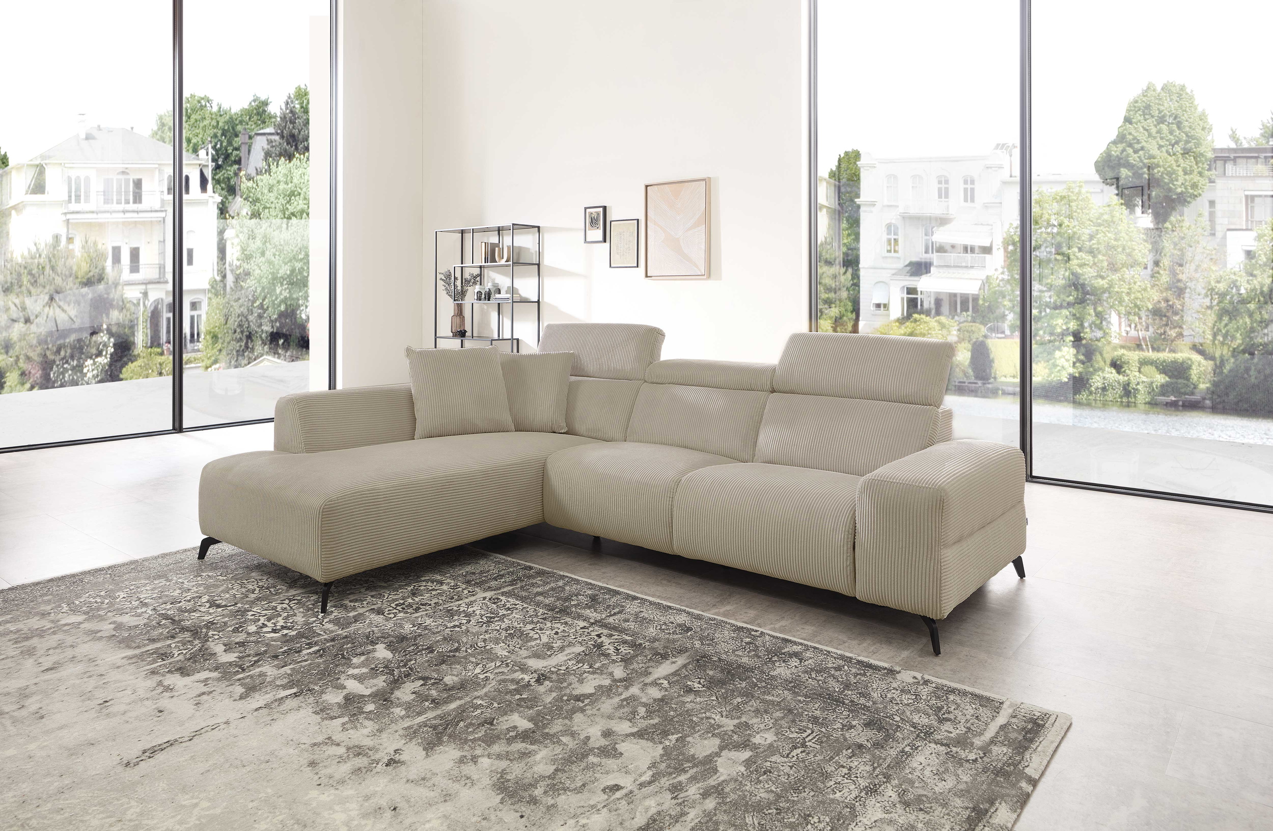 Cuoio Ecksofa in Trendstoff Cord