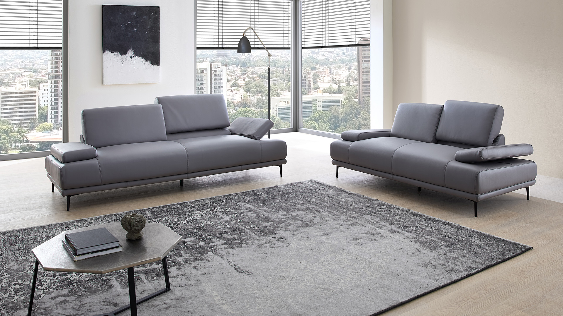 Couchgarnitur inkl. manuellen Funktionen in Leder Couchgarnitur inkl. manuellen Funktionen in Leder-02970271-WW