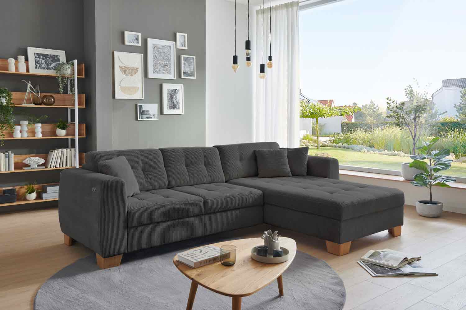 Ecksofa Milo mit motor Sitzvorzug und Bettkasten Cord