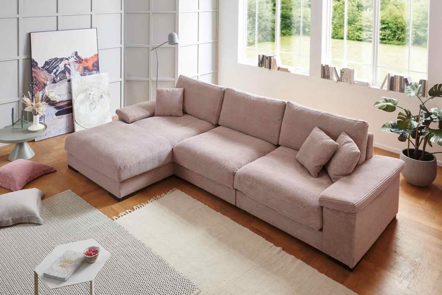 Cord Ecksofa L-Form Rosa