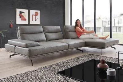 Leder Ecksofa Novara mit Kopfteilfunktion & Sitztiefenverstellung