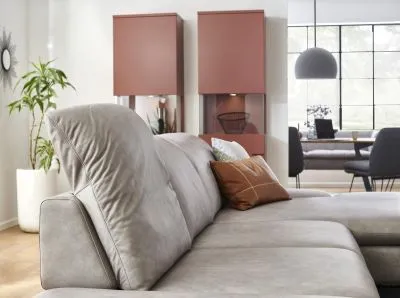 Ecksofa Lavina mit Funktion in Leder Eisgrau rechts