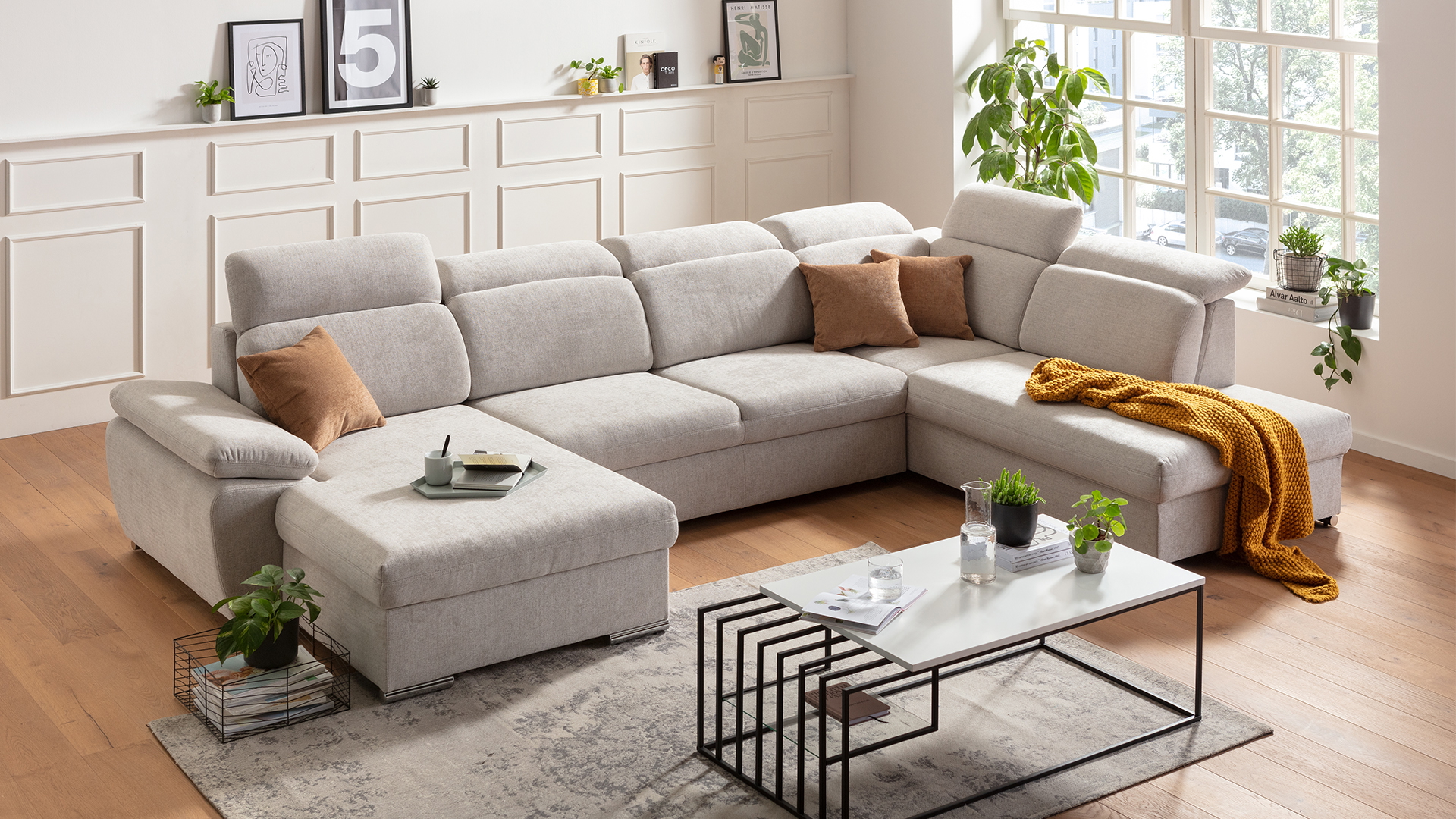 Wohnlandschaft Alabama mit Kopfteilverstellung in Stoff Wohnlandschaft Alabama mit Kopfteilverstellung in Stoff