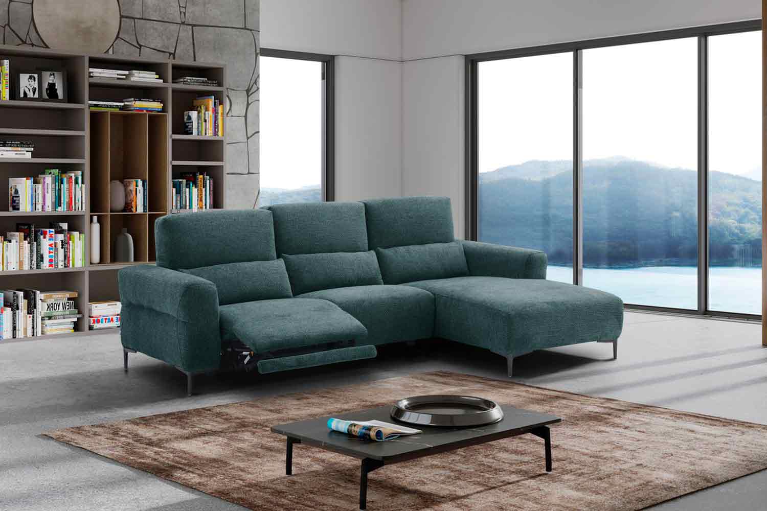 Ecksofa inkl. motorischer Funktion im trendigen Retro Stoff Ecksofa inkl. motorischer Funktion im trendigen Retro Stoff