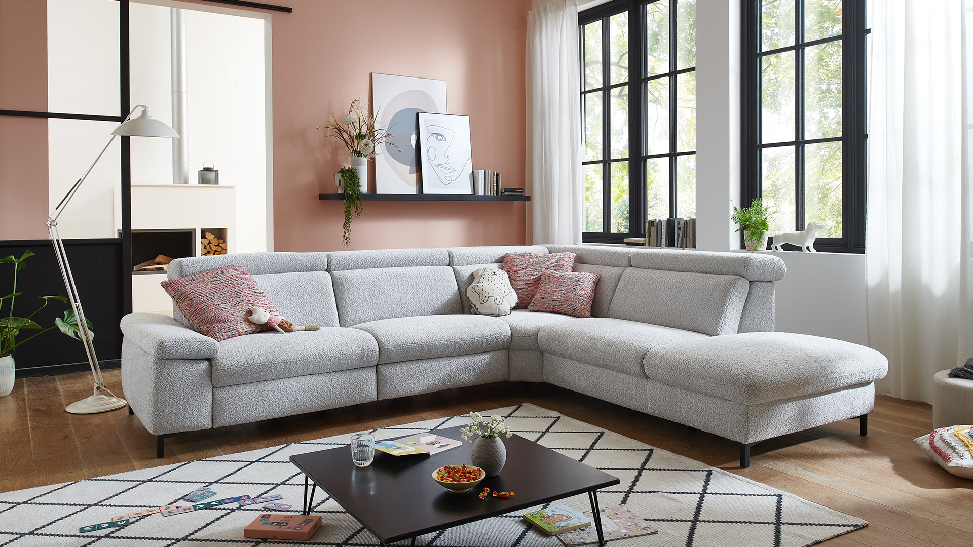 Modulmaster Ecksofa Stoff L-Form Federkern Silver Modulmaster Ecksofa Stoff L-Form Federkern Silver-01260301WW