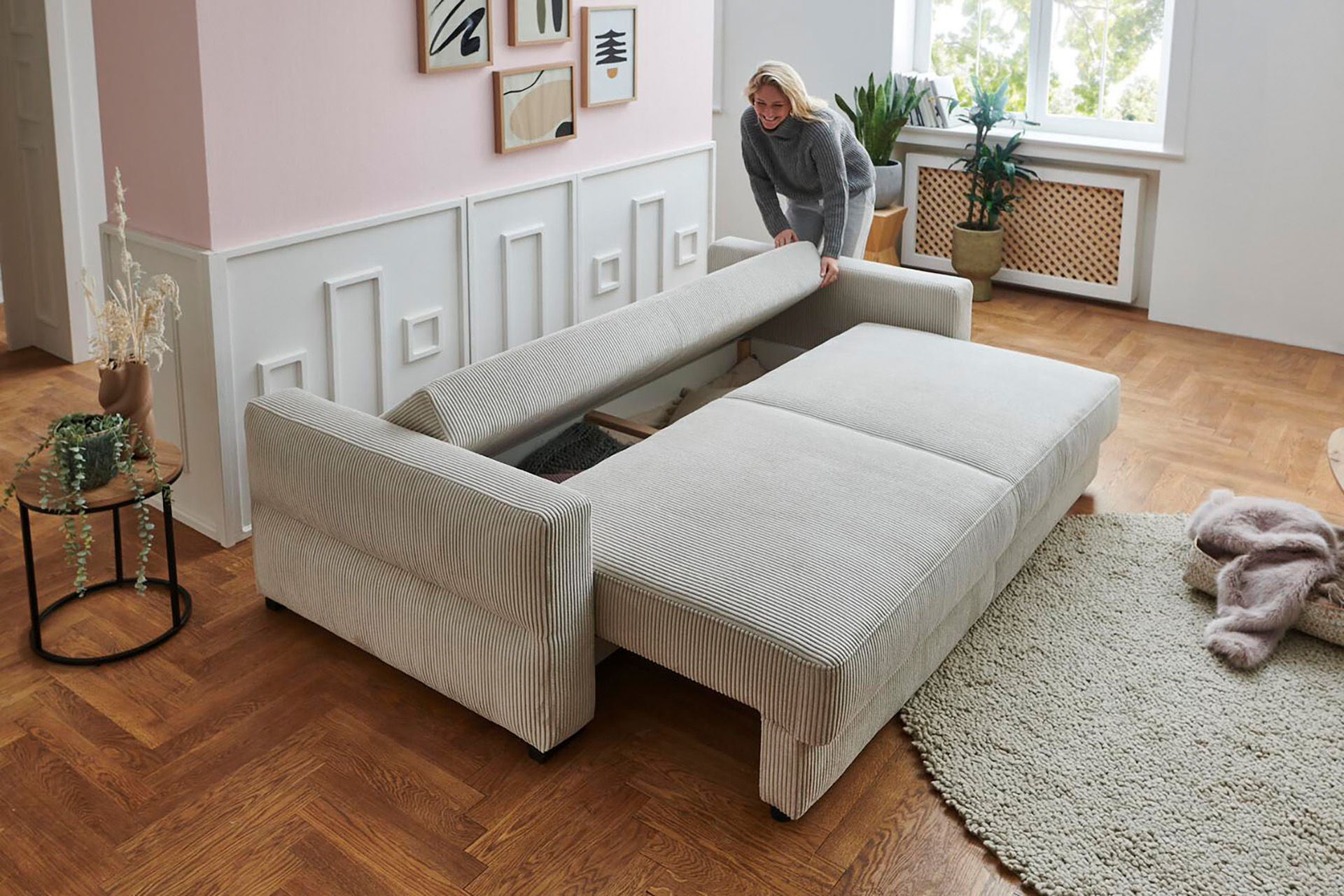 Schlafsofa inkl. Bettkasten in Cordstoff
