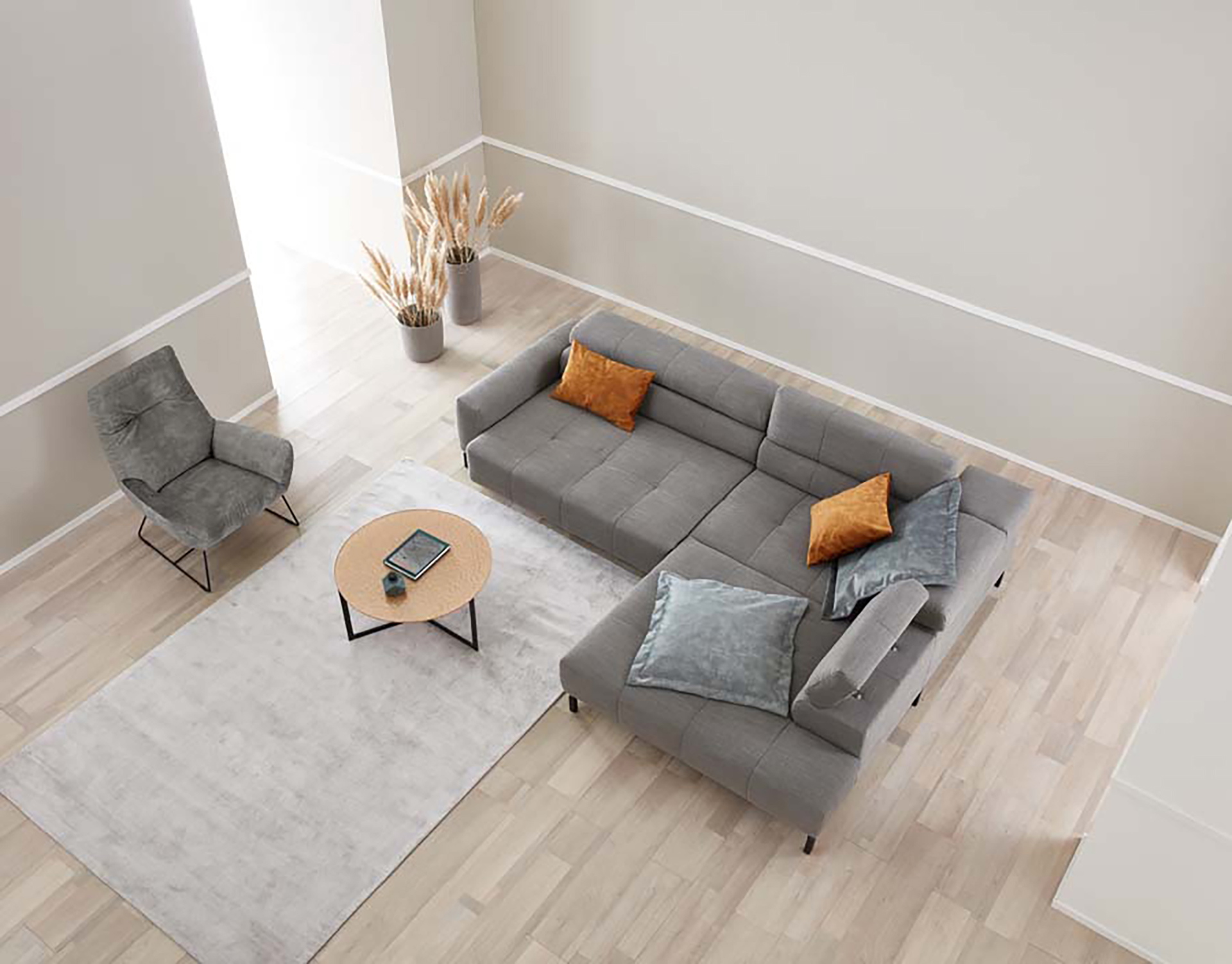 Hilker Ecksofa HC 34 inkl. Kopfteilfunktion Grau rechts