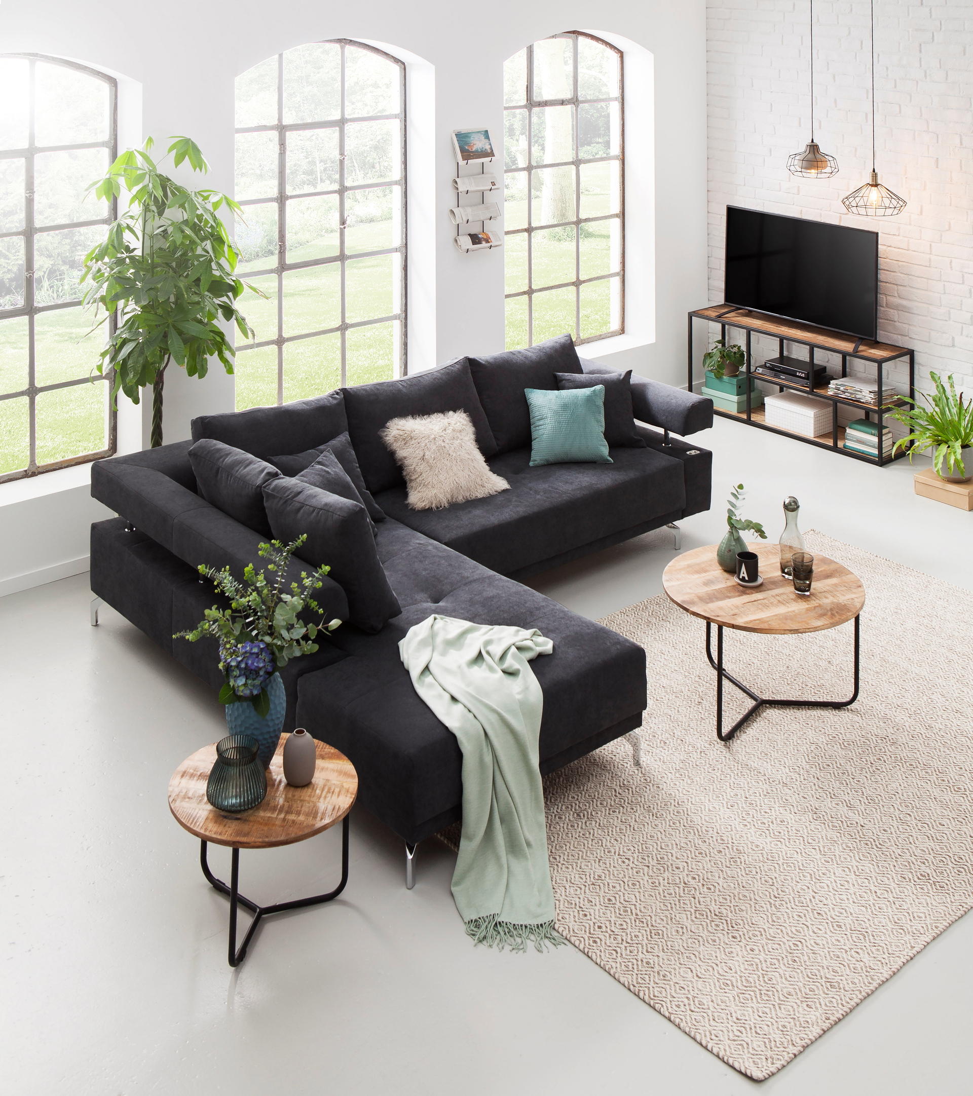 Ecksofa Dream mit motorischer Sitztiefenverstellung in Stoff-06460128WW